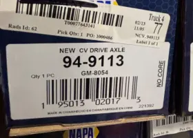 94-9113 Napa Gm8054 Cv Axle 94-9113 Napa Gm8054 Cv Axle