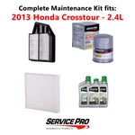 2013 Honda Crosstour 2.4L Complete Air, Oil & Cabin Filter Kit (0W-20). Fixed Price $89.95.