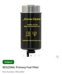 John Deere RE522966 Primary Final Fuel / Water Separator. Fixed Price $34.99.